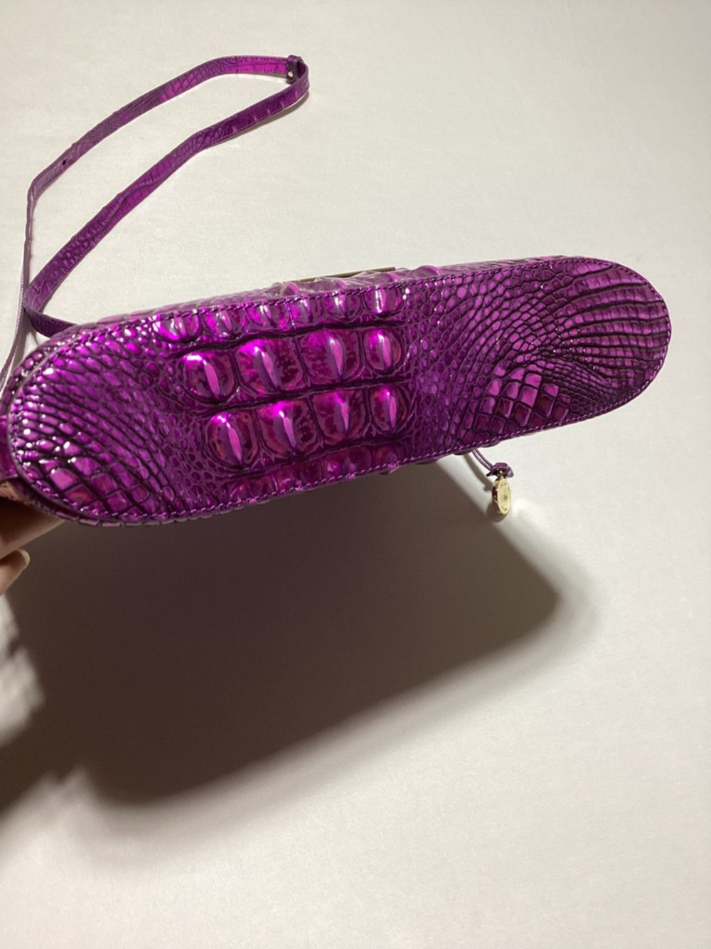 Brahmin Katie Crossbody Metallic Croc-Embossed Purple  Bag - Picture 5 of 14